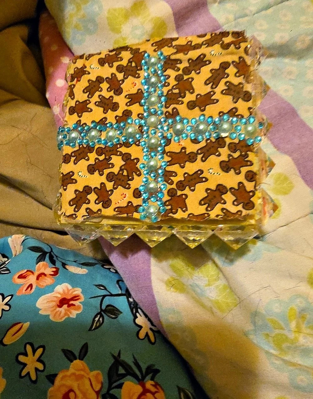 Decorative Beaded Trinket Box Yellow & Blue